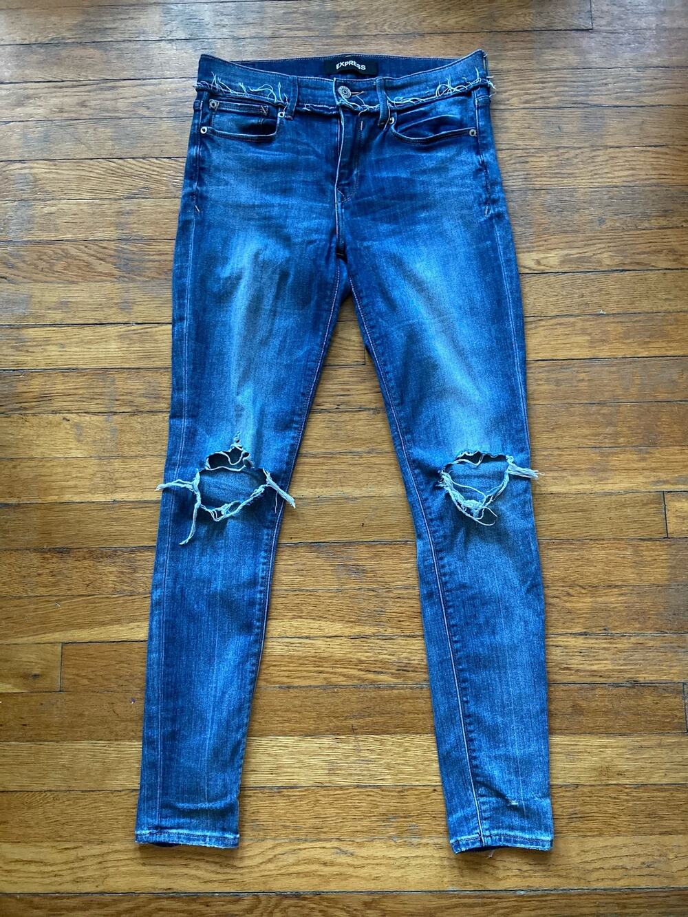 EXPRESS Distressed Stretch Mid-Rise Denim Leggings sz 6R